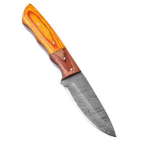 Damascus Steel Drop Point Hunting Knife Fixed Blade Green Handle Outdoor Survival Knives With <b>Leather</b> sheath Knife - Product Image 2
