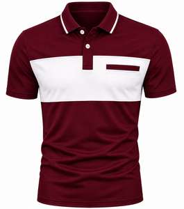 Polo à manches courtes pour homme, color-block, avec poche, respirant, en tricot, design décontracté, noir et blanc - Product Image 2