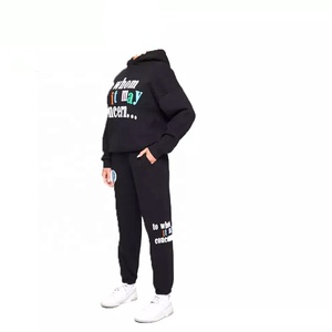 Women's Winter Hooded Casual Solid Breathable Lightweight Quick Dry Cotton/Fleece <b>Tracksuit</b> Set Quality Portable Puff Printing - Product Image 2