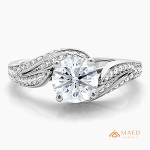 Bague de fiançailles en moissanite pour femme, coupe halo, en argent sterling, avec bande torsadée, pour mariage, anniversaire, fête, bijoux de luxe raffinés - Product Image 1