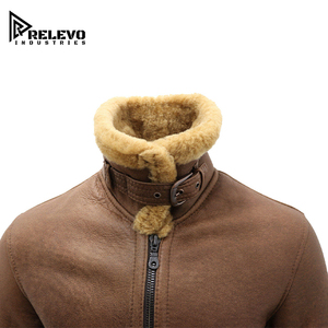High Quality Eco-friendly Finished <b>Men</b> Vintage Brown Leather Flight <b>Jacket</b> Heavyweight Winter <b>Aviator</b> Coat Zipper Stand Front - Product Image 2