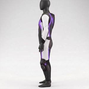 Combinaison de course moto homme manches longues noire, blanche et violette, blocs de couleur, séchage rapide, protection toutes saisons, 100% authentique et de qualité supérieure - Product Image 2