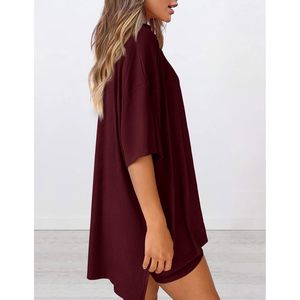 Conjunto de Dos Piezas Personalizado para Mujer, Verano 2025, Estilo Casual, Camiseta Holgada de Canalé y Pantalones Cortos de Ciclista, Talla XS, para Viajes al Aeropuerto - Product Image 4