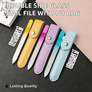 Custom Logo Stainless Steel Pointed Crystal Glass Nail <b>File</b> PU Leather Pouch <b>Case</b> Double Sided Frosted Fingernail Buffer - Product Image 2