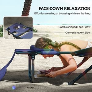 Sedia a Sdraio Pieghevole Blu Navy con Schienale Reclinabile per Pesca, Spiaggia, Campeggio e Viaggi, Telaio in Acciaio e Legno, Materiale Plastico - Product Image 4