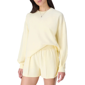 Conjunto de Dos Piezas de Invierno de Alta Calidad para Mujer, Sudadera y Pantalones Cortos, Personalizado, Hombros Caídos, Manga Larga, Felpa, 100% Algodón - Product Image 1
