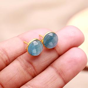Natural <b>Blue</b> Monalisa Quartz Gemstone <b>Stud</b> <b>Earrings</b>, Vermeil Gold Wedding <b>Stud</b> <b>Earrings</b> For Wholesale Suppliers - Product Image 4