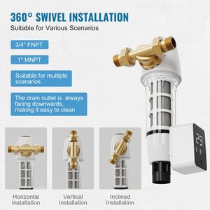 Filtro de Sedimentos de Alto Flujo de 40 Micras para Toda la Casa, Filtro Giratorio para Agua de Pozo, 1'' MNPT + 3/4'' FNPT, 8 T/H para Toda la Casa - Product Image 6