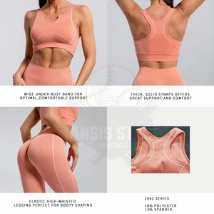 ชุดโยคะผู้หญิงระบายอากาศได้ดี ปรับแต่งได้ พร้อมโลโก้ด้านหน้า แห้งเร็ว เลกกิ้งเอวกลาง 3 ชิ้น ผ้าสแปนเด็กซ์/ไนลอน ความยาวระดับเข่า - Product Image 6