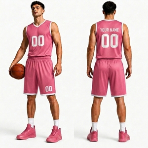 Ensemble de maillot de basket-ball rose pour hommes, sans manches, col en v, maille respirante, uniforme athlétique, nom personnalisé, numéro 00, toutes saisons - Product Image 1