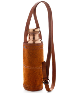 Trendy Design Copper Bottle with Brown Faux Leather Carry <b>Bag</b> High Quality with Grip <b>Cover</b> Sleeve Luxury Drinkware Multipurpose - Product Image 2