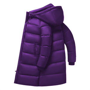 Plus Size Women's Hooded Waterproof Long <b>Coat</b> Navy Blue <b>Thick</b> Puffer Jacket <b>Winter</b> Warm Outerwear Casual Full Sleeve Zipper - Product Image 3