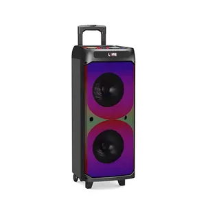 Grand chariot alimenté double 8 pouces dj box guitare haut-parleur caixa de som 100w lumière led bluetooth haut-parleur xboom avec microphone