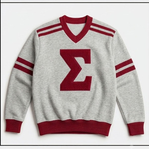 Pull en tricot gris à col en V pour homme de la fraternité, avec broderie Sigma rouge, coupe classique, pour l'automne, vêtement grec rayé - Product Image 2