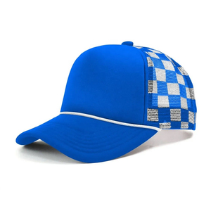 Gorras de béisbol y trucker personalizables, lisas, de 5 paneles, ajustables para hombre, con diseño rasgado, para deportes al aire libre y viajes, con malla, espuma y estampado a cuadros - Product Image 4