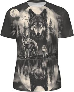 Wolf Pack Moon Reflection Men's Short Sleeve O-Neck T-Shirt Printed <b>Animal</b> <b>Pattern</b> Eco-Friendly Street Style Oversized Fit 100% - Product Image 1