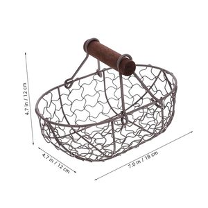 Garden Basket with Portable Wooden Handle Metal Fruit Vegetable <b>Egg</b> <b>Storage</b> Basket Rustic Farmhouse Organizer for Home Kitchen - Product Image 3