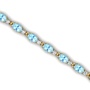 14K <b>Solid</b> <b>Gold</b> Natural Aquamarine Gemstone & Diamond Link Chain Bracelet Latest Trendy Style Custom Fine Jewelry Gift for Her - Product Image 3