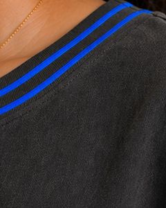 Black Blue Stripe Women Oversized T Shirt Casual Crew Neck Short Sleeve Contrast Trim Loose Fit Soft Breathable Summer <b>Top</b> - Product Image 3