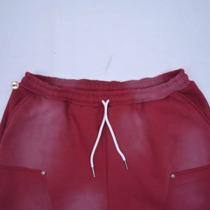 Shorts Bermuda en Coton Rouge à Imprimé Léopard, Prix de Gros, Logo Personnalisé, Taille à Cordon, Poches, Style Décontracté - Product Image 3