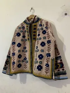 Veste courte en velours de coton respirant, brodée à la main, ethnique, unisexe, vintage, style bohème, motif floral, ouverte sur le devant, chic bohème - Product Image 2