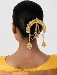 Accessoire de cheveux traditionnel indien pour femme, chaîne Jhumki en alliage de zinc plaqué or de luxe, réglable 5 cm, pour mariée - Product Image 2