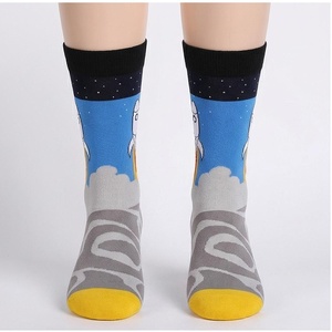 Crew <b>Socks</b> Cartoon Rocket Design Blue Gray Yellow Toe Breathable Casual <b>Socks</b> for Adults Spring Season - Product Image 1