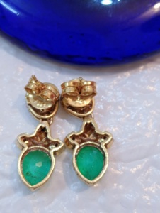 AMAIRA JEWELS Vintage Gold Plated <b>Emerald</b> Cut Green Stone Women's Earrings Bezel Setting Silver Fashion Jewelry Set Badam Shape - Product Image 1