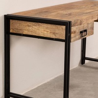 Bureau industriel Vandana Hexa Ultra en métal avec plateau en bois massif
