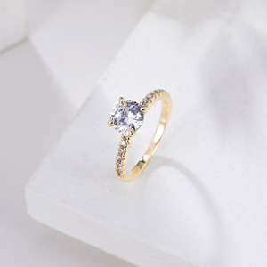 Anillo de compromiso y promesa de oro macizo de 14k con diamante cultivado en laboratorio para mujer, anillo solitario de diamante en oro amarillo de 14k - Product Image 1
