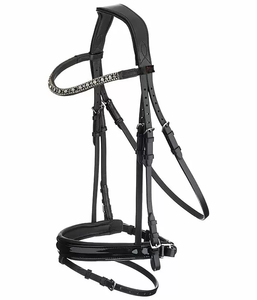 Bridon de cheval en cuir élégant avec forme anatomique et rembourrage doux, bridon anglais réglable à tirage latéral en cuir de vachette grainé - Product Image 4
