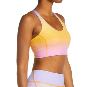 Soutien-gorge de sport dégradé pour femme, jaune rose ombré, sans coutures, pour l'entraînement et le fitness, maintien optimal, vêtement de sport actif - Product Image 2