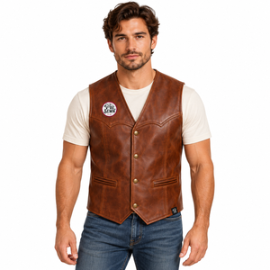 Premium Men <b>Leather</b> <b>Vest</b> Smooth PU <b>Leather</b> Outerwear Sleeveless Construction Durable Stitching Comfortable Fit Casual OEM - Product Image 1