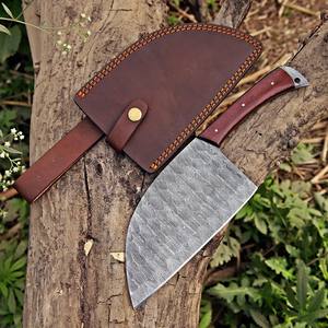 Couteau à hacher artisanal en acier Damas Nordic Forge, manche en bois de rose, lame pleine longueur, étui en cuir, couteaux à hacher personnalisables - Product Image 2