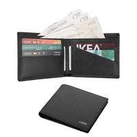 Dompet Lipat Pria Wriza Kulit Saffiano Asli Anti RFID Minimalis Saku Depan Kapasitas Besar Klip Uang Pendek Terbuka