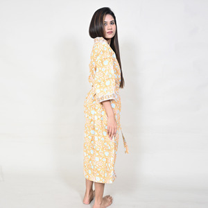 Robe kimono en coton pour femmes, imprimé floral, robe longue enveloppante, vêtements de nuit doux et respirants, vêtements de détente - Product Image 3