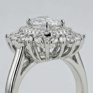 Oval Bridal <b>Ring</b> Halo Engagement Band Marquise and Baguette <b>Crystal</b> Wedding Jewelry for Women - Product Image 3