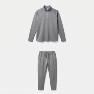 Chándal Gris para Hombre con Media Cremallera, Manga Larga, Color Sólido, Ropa Casual, Transpirable, Poliéster, Corte Regular, Estilo Otoñal - Product Image 4