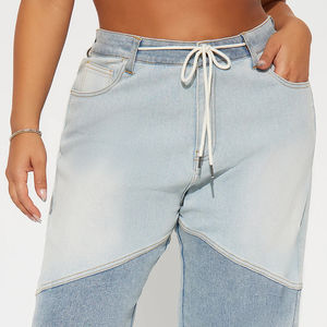 Pantalon en jean extensible color block à prix abordable pour femme, vêtements en denim pour femme, jean en denim taille mi-haute personnalisé pour femme - Product Image 4