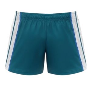 Shorts de netball unisexe sublimés bleu sarcelle et blanc en polyester, vêtements de sport légers pour équipes, avec empiècements latéraux, pour l'entraînement - Product Image 2