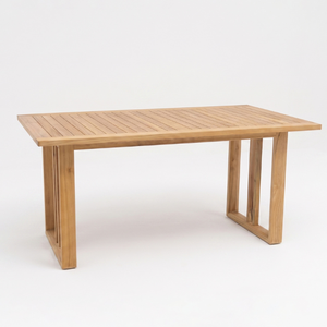 Table à manger rectangulaire en bois massif Felcia pour l'extérieur avec un design moderne à lattes, durable et écologique - Product Image 3