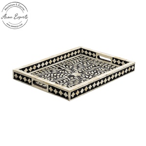 Plateau de service en incrustation d'os fabriqué à la main avec motif floral idéal pour la décoration intérieure utilisation de la cuisine pièce décorative de cadeau de luxe - Product Image 1