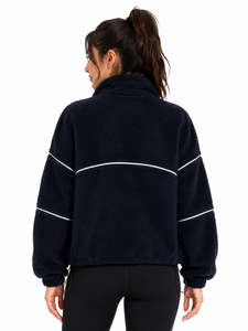 Livster <b>Women's</b> Color Blocking Lined Fleece <b>Quarter</b>-<b>Zip</b> Stand Collar Winter Pullover Soft Plush Casual Long Sleeve - Product Image 3