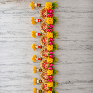 Yellow Pink Floral Toran with Pearl Beaded Medallions and Tassels Decorative Door Hanging for Festival <b>Home</b> Entrance Decor - Product Image 6