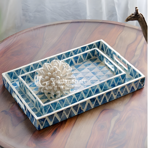 Mosaic Inlaid Tray, Geometric Triangle Mother of Pearl Inlaid Wooden Tray, Ocean Blue Serving Tray with <b>Handles</b> - Product Image 4