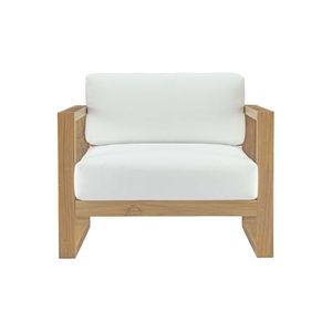 Sillón de Exterior Minimalista de Madera Daro con Cojín Blanco, Sofá de Jardín de Una Plaza, Muebles de Patio Duraderos - Product Image 5