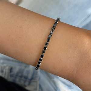 กำไลข้อมือเพชรโมอิสซาไนต์สีดำทรงกลมแบบเทนนิส ตัวล็อคแบบก้ามปู สำหรับใส่ทุกวัน เครื่องประดับชั้นดี ขนาด 7 นิ้ว แบบซ้อนกันได้ ผลิตจากทอง 14K - Product Image 5