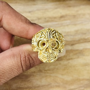 Nouvelle Arrivée Bague Tête de Mort Gothique en Laiton pour Hommes, Plaqué Or 18 carats, Filigrane, Squelette, Punk, Motard, Bijoux Tête de Mort, Vente en Gros/OEM/ODM - Product Image 5