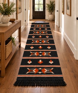 Alfombra de Escalera Antideslizante de Algodón Hecha a Mano, Ecológica, Moderna, Geométrica, Negra, de Alta Demanda, para el Hogar y el Pasillo, de la India - Product Image 2