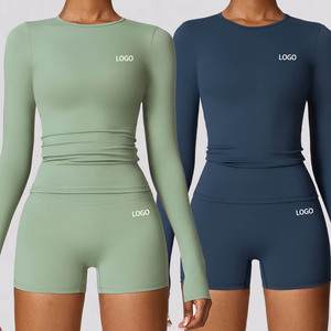 Conjunto Deportivo de 2 Piezas para Mujer, Manga Larga, Frente Sólido, Personalizado, Transpirable, de Secado Rápido, Cintura Alta, para Yoga y Entrenamiento - Product Image 1